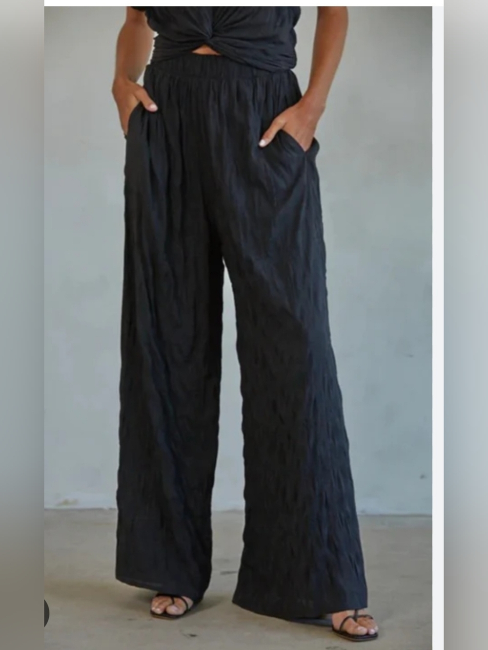 Wide-Leg Women's Size 16 W Black Crazy Bohemian Pants Wide Leg Crinkle Pull-On